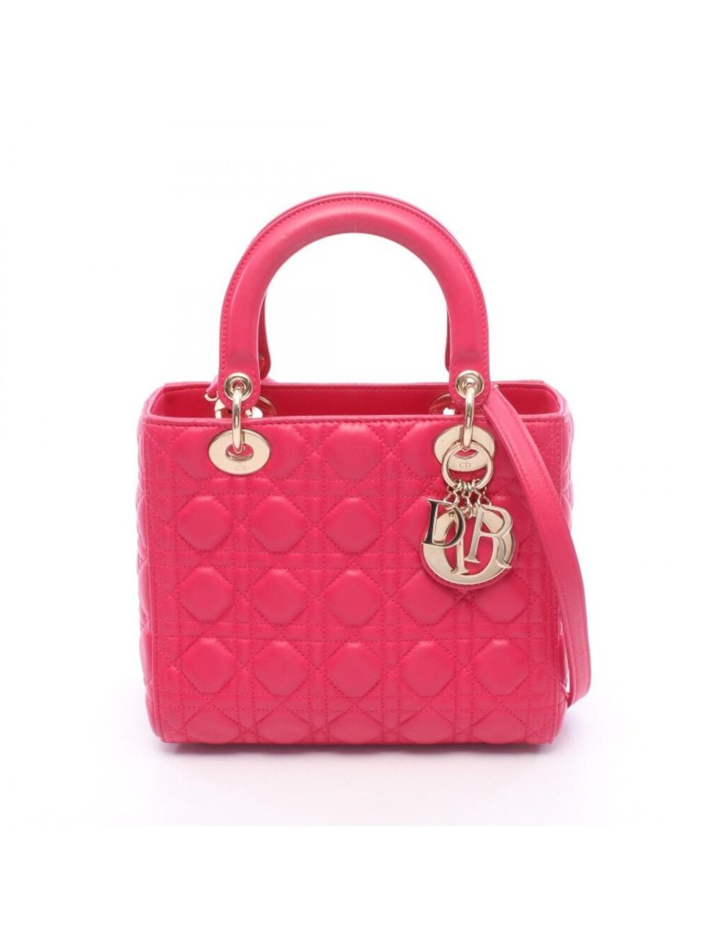 Dior Handbag Lady 2-Way Magenta Leather Tote Medium